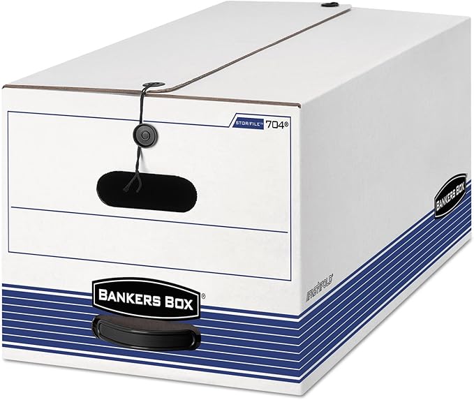 Bankers Box 12-Pack Medium-Duty String & Button File Storage Box, FastFold Assembly, Legal, STOR/FILE, (00705)