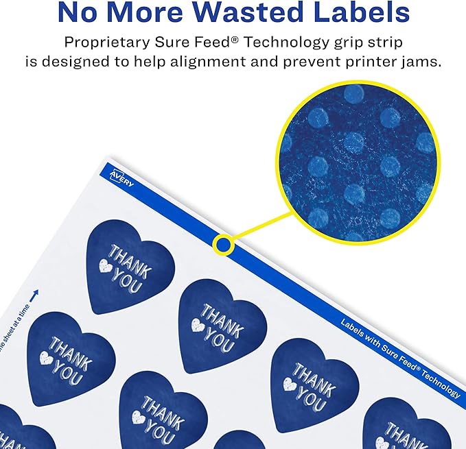 Avery Glossy White Heart Labels, Sure Feed Technology, 2-9/32" x 1-27/32", 600 Glossy White Labels, Print-to-The-Edge, Permanent Adhesive, Laser/Inkjet Printable