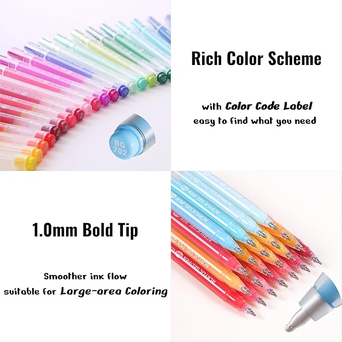Acrylic Painting Gel Pens 54 Colors with 1mm Bullet Tip, Color Gel Pens for Adult Drawing, Coloring, Sketching, Journaling, DIY, Acrylic Ink Pen for Black Paper, Rock, Glass, School and Art Supplies
