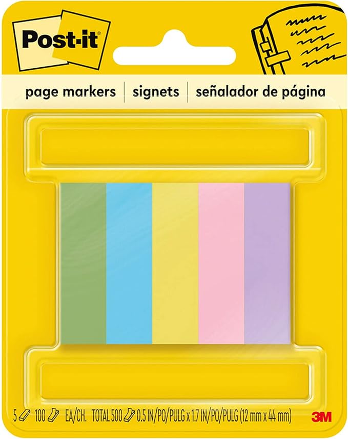 Post-it® Page Markers, 1/2-inch x 1-3/4 Inch, Ideal for Temporary Marking and Noting In Books, Assorted Ultra Colors, 500 per Pack