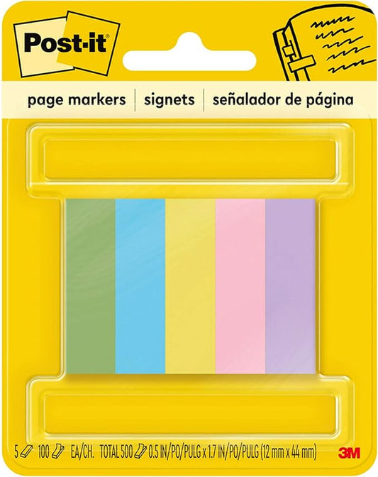 Post-it® Page Markers, 1/2-inch x 1-3/4 Inch, Ideal for Temporary Marking and Noting In Books, Assorted Ultra Colors, 500 per Pack