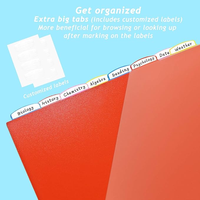 8 Tabs Plastic Dividers with Clear Front Pocket - 3 Sets, Pocket Dividers for 3 Ring Binder, Multi-Color Binder Dividers, Total 24 Tabs