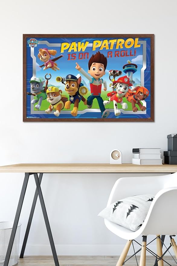 Nickelodeon Paw Patrol - Crew Wall Poster, 34L" x 22.4W", Mahogany Framed Version