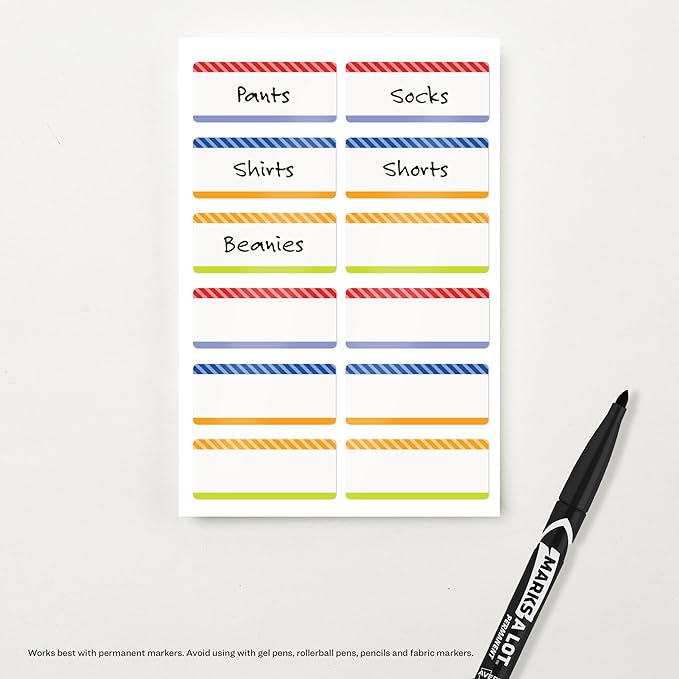 Avery No-Iron Fabric Name Labels, Playful Stripes Preprinted Designs, Handwrite-Only, 2-Pack, 48 Preprinted Labels (21959)