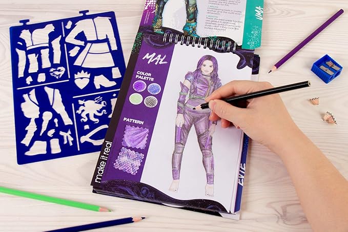Disney Descendants 3 Fashion Design Sketchbook for Girls - Create Outfits with Evie & More, Includes Stencils, Stickers, Design Guide - Gift for Kids Ages 6+, Develops Real-World Skills Make it Real