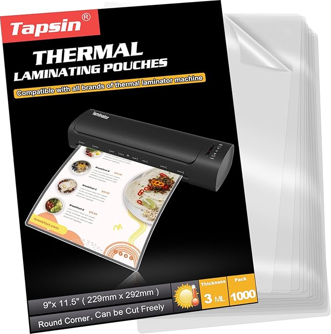 Laminating Sheets, 1000 PCS 3 Mil Laminating Pouches 9 x 11.5 Thermal Laminate Sheets Holds 8.5 x 11 Inch Sheets, Universal Lamination Paper for Laminator, Photos, Files, Round Corner Letter Size