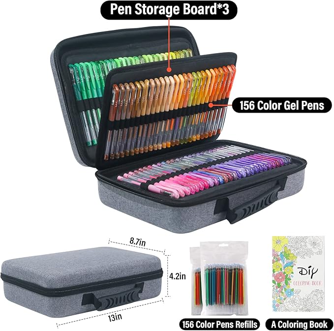 312 Pack Gel Pens for Adult Coloring Book, 156 Colors Artist Colored Pens with 156 Refills & Coloring Book, Glitter Gel Pen for Coloring Drawing Writing Doodle Journaling Planner Art Craft