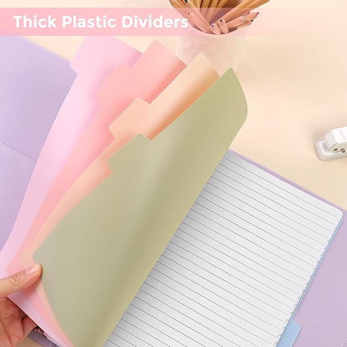 SKYDUE Durable Plastic 8-Tab Dividers, 3sets, Big Tab Dividers for 3 Ring Binder, Write&Erase 3 Ring Binder Dividers with Tabs,with Sticker Labels, Pink