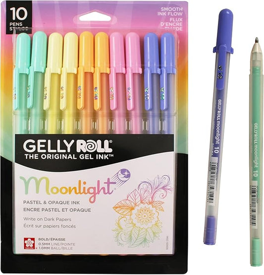 SAKURA Gelly Roll Moonlight Gel Pens - Bold Point Opaque Ink Pen for Journaling, Art, or Drawing - Great for Art Gifts, Holiday Gifts & DIY Projects - Bold Line - Assorted Pastel Ink - 10 Pack