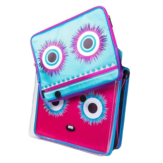 Case it 6 Pack Universal Monster Eye Zipper Binder with Removable Laptop Sleeve, 2-Inch O Rings, Shoulder Strap, LT-307-ME-C-MAG, Magenta