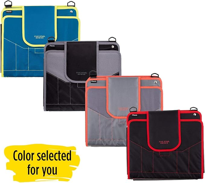 Five Star Sewn Zipper Binder, Fabric, 2 Inch 3 Ring Binder With 4 Inch Capacity, Assorted Colors, Color Selected For You, 1 Count (Pack of 1)