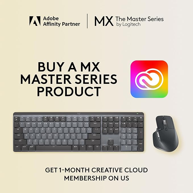 Logitech MX Mechanical Full-Size Illuminated Wireless Keyboard, Clicky, and MX Master 3S Performance Wireless Bluetooth Mouse Bundle, macOS, Windows, Linux, iOS, Android