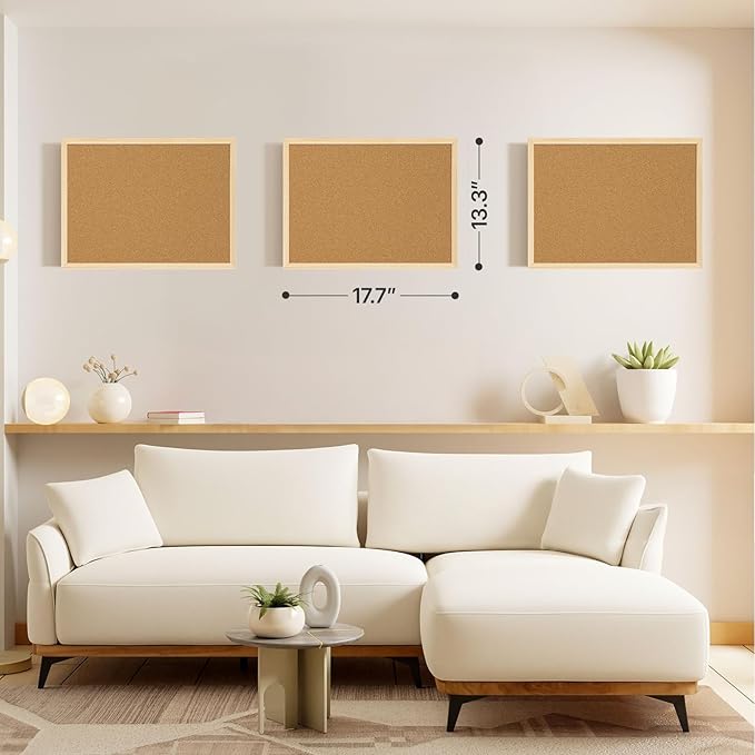 2 Pcs Cork Board, 17.7''x13.3'' Bulletin Board, Wooden Framed Corkboards for Wall, Small Cork Board, Vision Board Supplies, Prayer Board, Picture Board for Photos, Office, Home Decor, School
