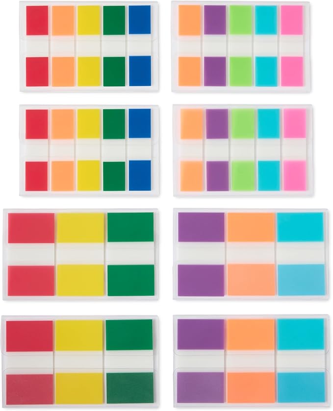 Amazon Basics Flags and Tabs Combo, 0.94 inch Wide (240 pcs) and 0.47 inch Wide (400 pcs), Rectangular, Assorted Colors, 640 Count