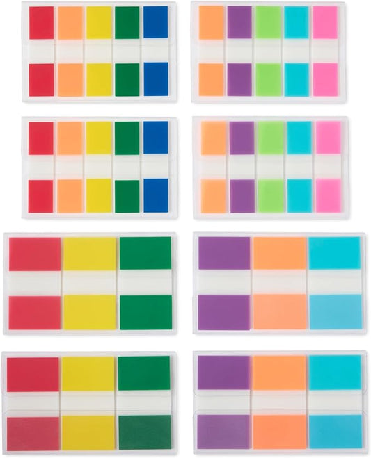 Amazon Basics Flags and Tabs Combo, 0.94 inch Wide (240 pcs) and 0.47 inch Wide (400 pcs), Rectangular, Assorted Colors, 640 Count
