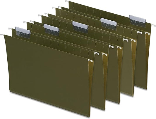 Staples Hanging File Folders, Letter Size, 5‑Tab, Standard Green, Heavy‑Duty Construction – 100/Carton