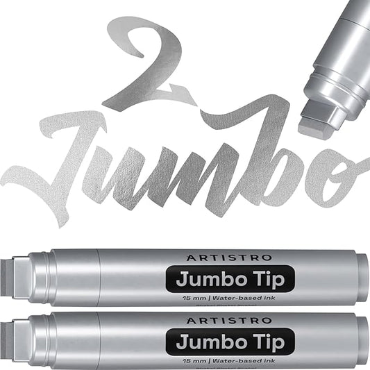 ARTISTRO 2 Silver Acrylic Paint Markers - 15mm Jumbo-Tip Paint Pens - Perfect for Crafting, Art Projects, & More