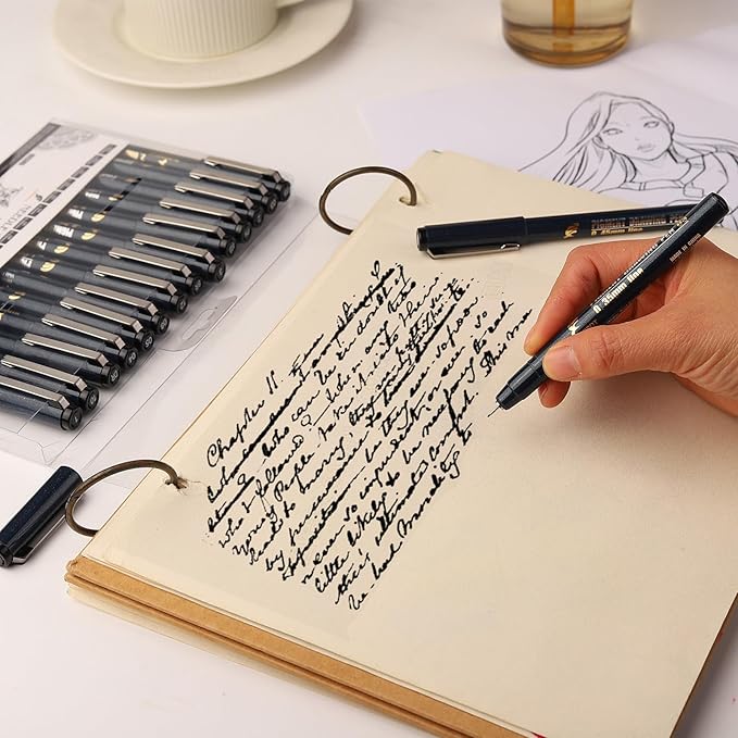 Micro Fineliner Drawing Art Pens Calligraphy Pens for Artist Drawing Supplies, 16 Set Waterproof Black Ink Pens for Sketching,Outline,Stippling