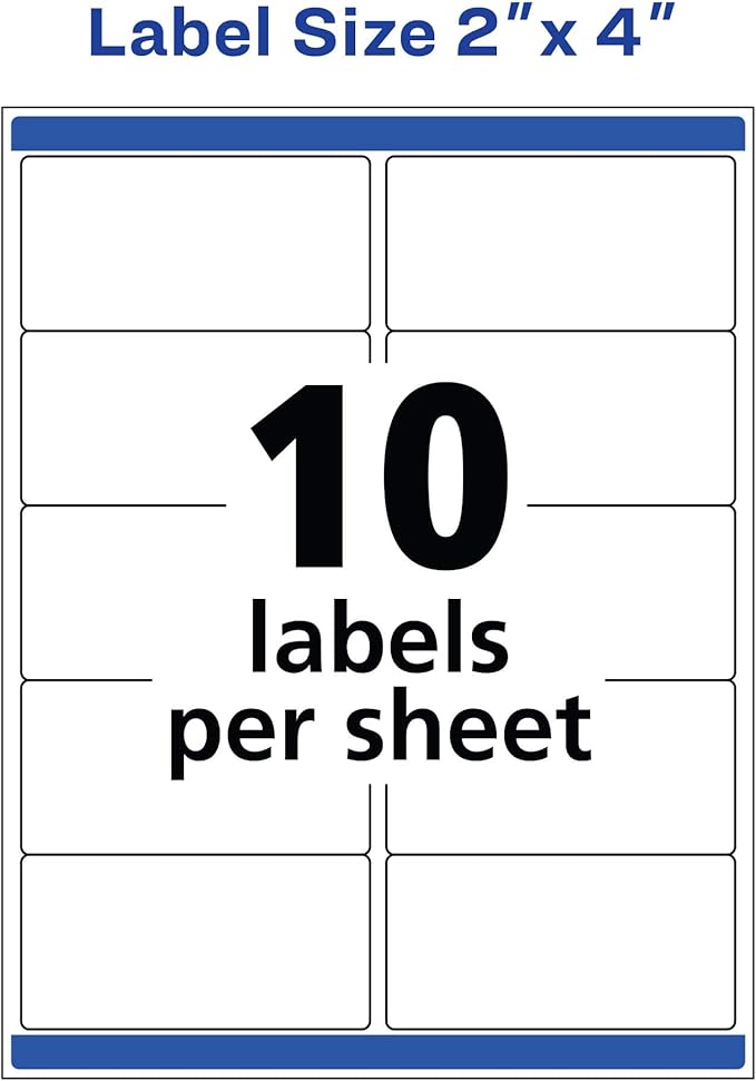 Avery Waterproof Labels with UltraHold Permanent Adhesive,2" x 4",500 Labels for Laser Printers (5523),(Pack of 5)