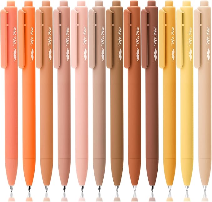 Mr. Pen- Retractable Gel Pens for Journaling, 12 Pack, Assorted Color Ink(Autumn Leaves), Fast Dry, Colorful & Soft grip Barrels, 0.5mm Fine Point Aesthetic Pens