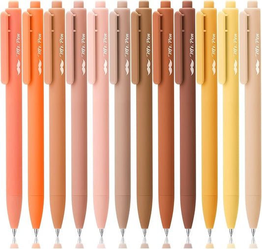 Mr. Pen- Retractable Gel Pens for Journaling, 12 Pack, Assorted Color Ink(Autumn Leaves), Fast Dry, Colorful & Soft grip Barrels, 0.5mm Fine Point Aesthetic Pens