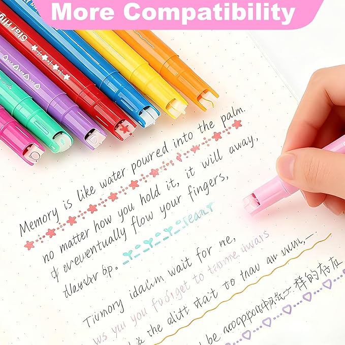8PCS Curve Highlighter Pen Set, 8 Different Shapes Dual Tip Marker Highlighters for Note Taking Journaling Drawing, Colored Curve Pens Set for Planner Back to School Supplies