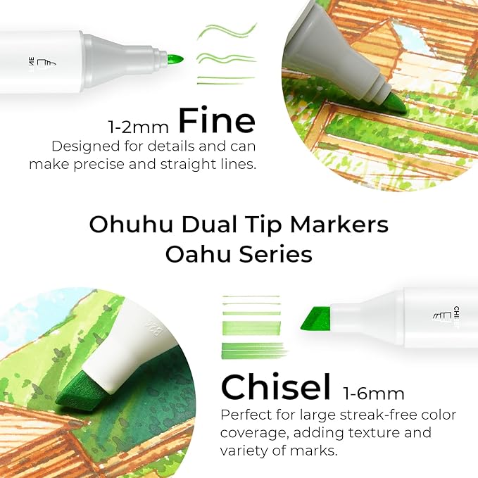 Ohuhu Alcohol Markers - AP Certificated 80-color Dual Tips Art Marker Set for Artist Designer Adults Coloring Illustration, Chisel and Fine Dual Tips, Oahu of Ohuhu Markers, Refillable