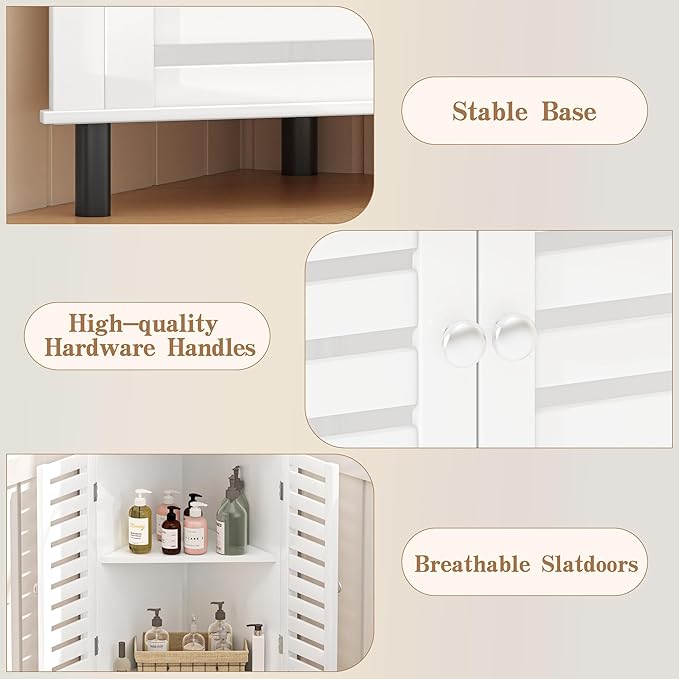 VECELO Tall Corner Cabinet, 68.8'' Storage Cabinet with Doors and Adjustable Shelves, for Living Room, Bathroom, Kitchen, White