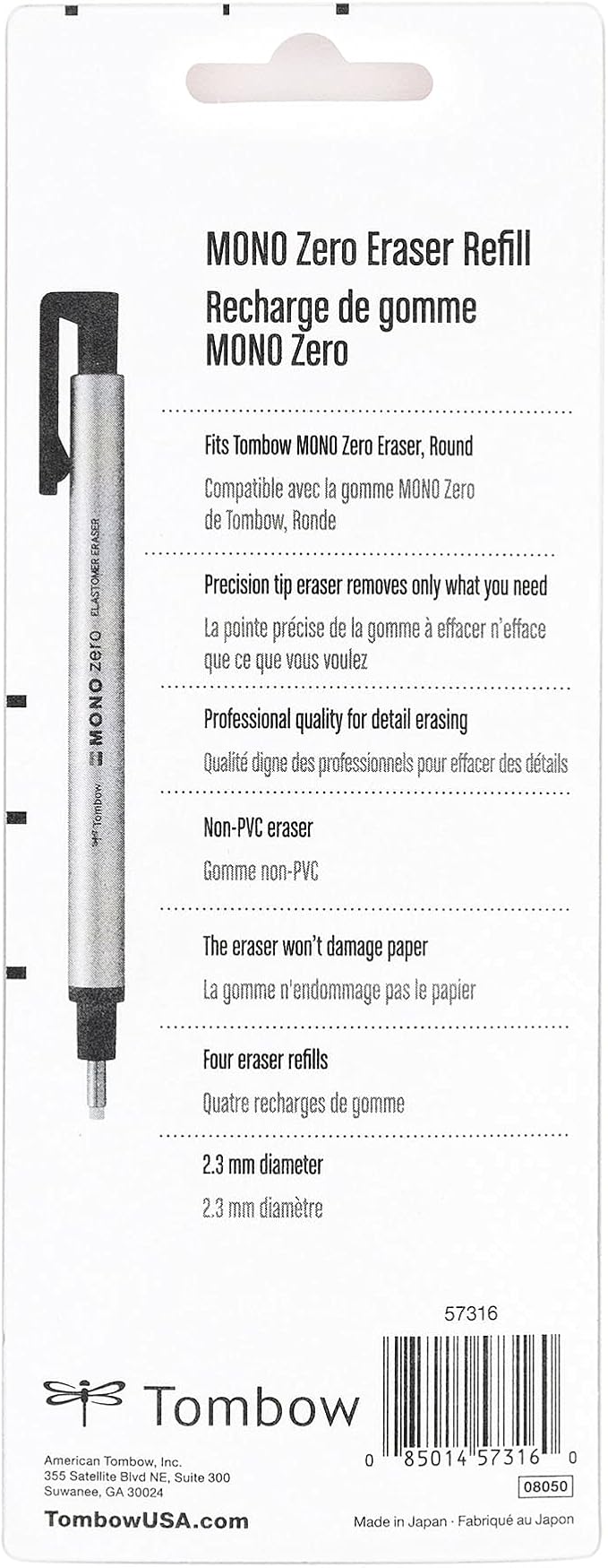 Tombow Mono Zero Eraser and Refill Value Pack, Round 2.3mm. Precision Tip Pen-Style Eraser with Refill, Black & 57316 Mono Zero Eraser Refills, Round, Mono Zero Precision Tip Eraser Refills, 2.3 mm