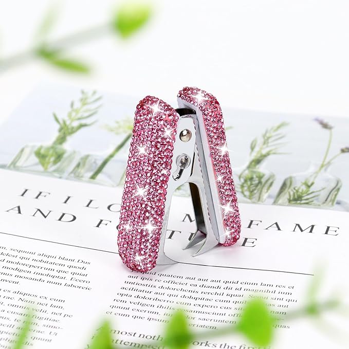 Multibey Rhinestone Staple Remover, Handmade Bling Crystal Cute Remover Tool for Desk, Dazzling Staples Puller Tool Mini Office Supplies & Desk Accessories for Women Office (Pink&Silver Jaw