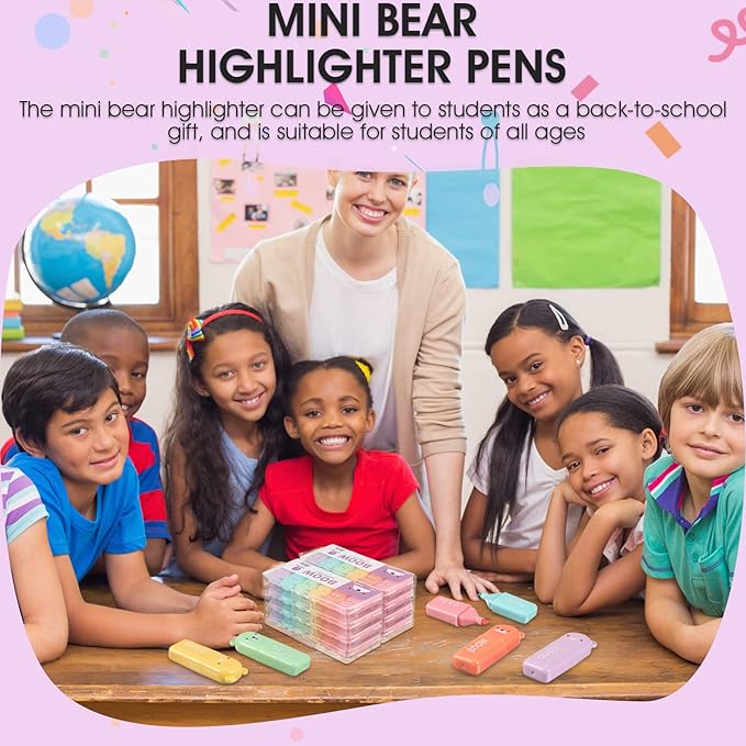 Fuutreo 60 Pcs Cute Mini Bear Highlighter Pens Kawaii Highlighter Set Back to School Gift Assorted Pastel Colors Chisel Tip Marker Pens for Kids Students Adults School Office Supplies