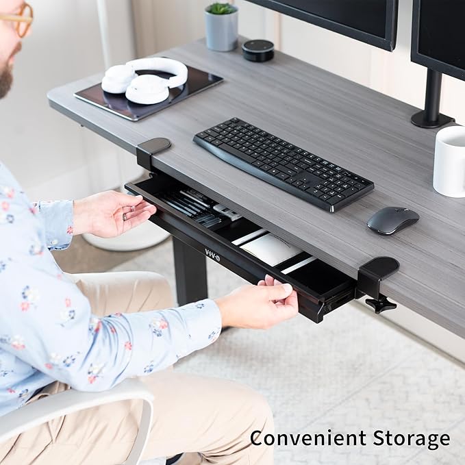 VIVO 22 inch Clamp-on Sliding Pull-Out Under Table Drawer for Office Desk, Shallow Storage Organizer for Sit Stand Workstation, Black, DESK-DR22L