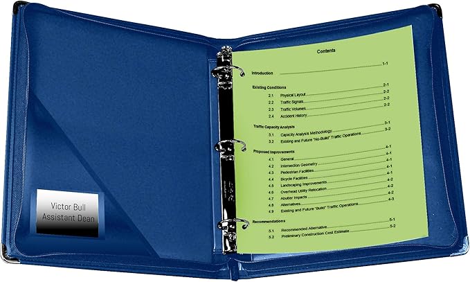 Leather Portfolio 3 Ring Binder with Zipper – Performore Professional Padfolio with Metal Corners, 1.25 Inch Rings, Faux Leather Organizer for Documents, Business, Legal Pads, Letter Size, Blue
