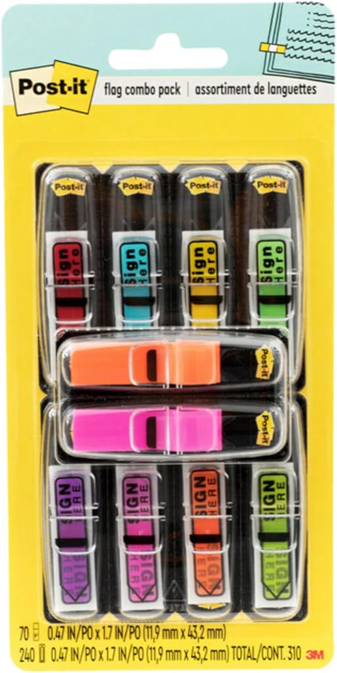 Post-it Flags 684-SHVA, 0.47in Wide, Asstd Colors - 12 Pack