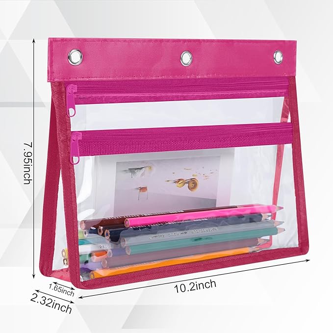 YoeeJob 6 Pack Zipper Pencil Pouches for 3 Ring Binder, 1.5 Inch Expandable with 2 Pockets and Clear Window for School and Office（Colorful）