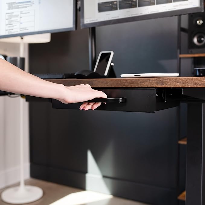 VIVO 13 inch Under Desk Mounted Sliding Pull-out Drawer for Office Desk, Pull Handle, Storage Organizer for Sit Stand Workstation, Black, DESK-DR1H-B (Pack of 3)