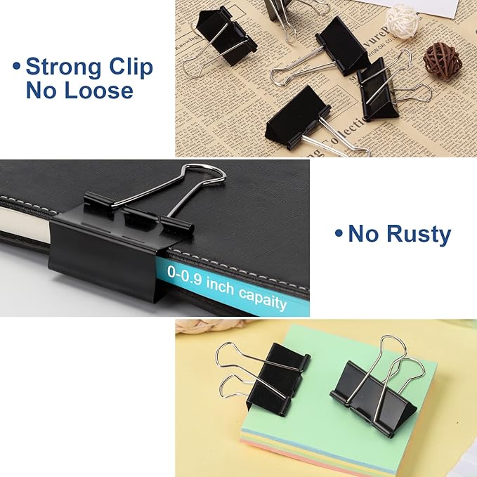 48 Pack XL Binder Clips 2 Inch Paper Clip Large Binding Clip, Jumbo Paperclips Bulk, Heavy Duty Big Paperwork Clamp Black, School Teachers Office and Kitchen Home Supplies