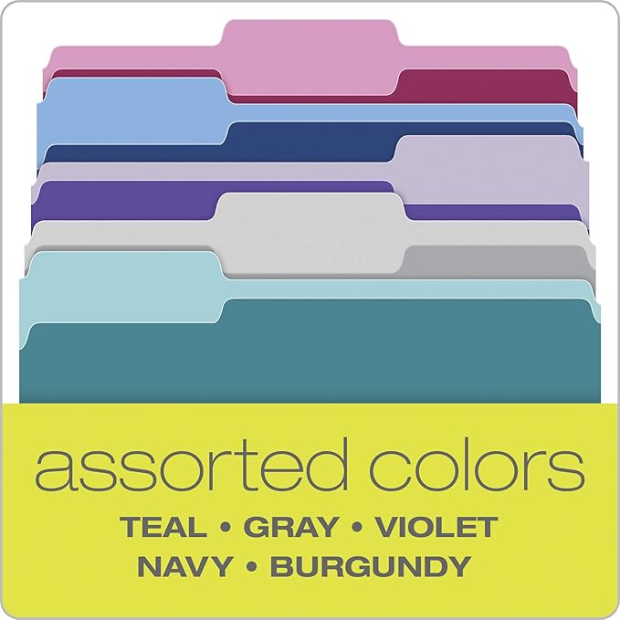 Pendaflex Two Tone Color File Folders,Letter Size,Assorted Colors (Teal,Violet,Gray,Navy and Burgundy),1/3-Cut Tabs,5 Color,100/Box,(02315),(Pack of 5)