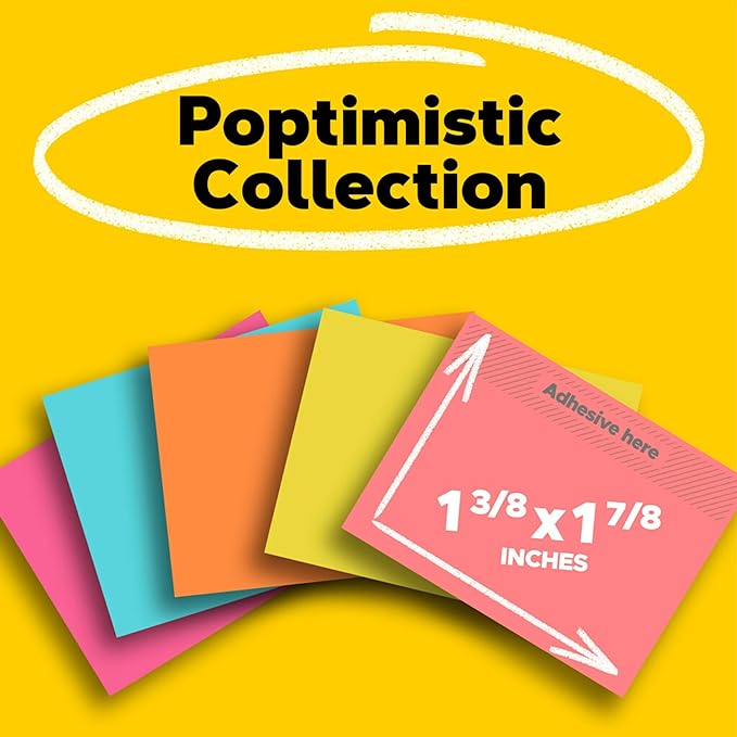 Post-it Mini Notes, 1 3/8 in. x 1 7/8 in., 24 Sticky Notes Pads, 100 Sheets per Pad, Poptimistic Collection, New Year Organization or Second Semester School Supplies