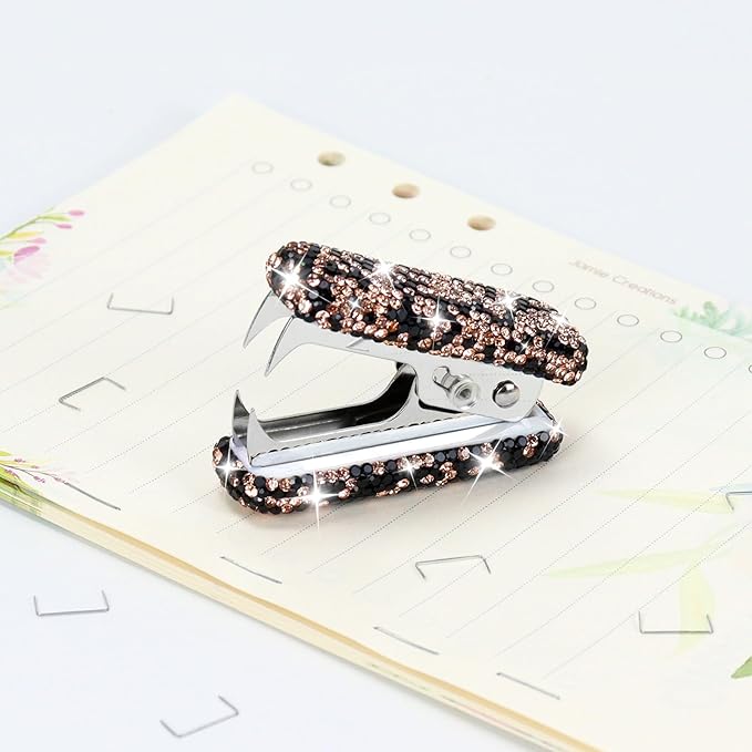 Multibey Arylic Staples Remover, Rhinestone Handmade Crystal Staple Removal Tool Staple Puller Metal Jaws Stationery, Dazzling Bling Office Desk Accessory for Office School and Home (Black Gold)