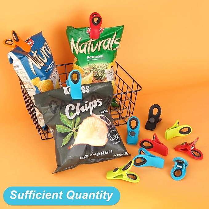 16 Pack Chip Clips Bag Clips, Office Paper Clamps, Multicolor Magnetic Clip for Food Packages, Multipurpose Plastic Clip for Food, Snack, Refrigerator, Kitchen, Paper, Binder Clips