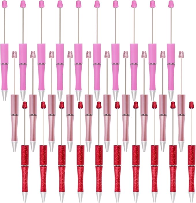 jiebor 30Pcs Valentines Beadable Pens Plastic Bead Ballpoint DIY Cute Cool Pens Black Ink for Women Men Bridal Graduation Gift Office Supplies