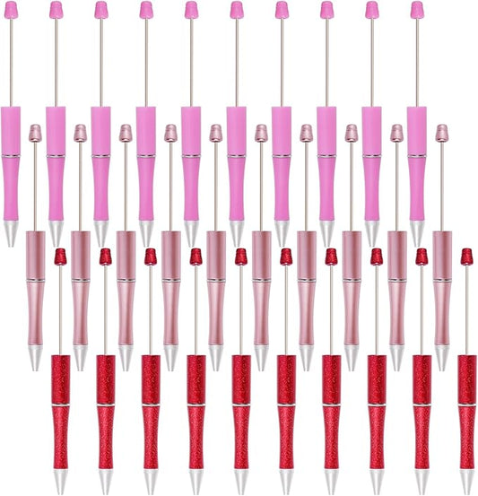 jiebor 30Pcs Valentines Beadable Pens Plastic Bead Ballpoint DIY Cute Cool Pens Black Ink for Women Men Bridal Graduation Gift Office Supplies