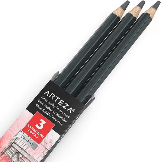 Arteza Professional Watercolor Pencils, Pack of 3, А011 Koala Gray, Water-Soluble Pencils for Coloring, Blending, Layering & Watercolor Techniques