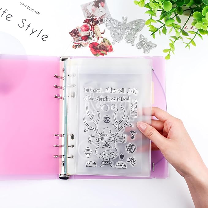 BAOFALI 2Pcs/Set A5 6 Ring Binder Cover Clean Transparent Soft PVC for Refillable Notebook Shell withMatte surfaceforStamp & Die Storage (Purple)