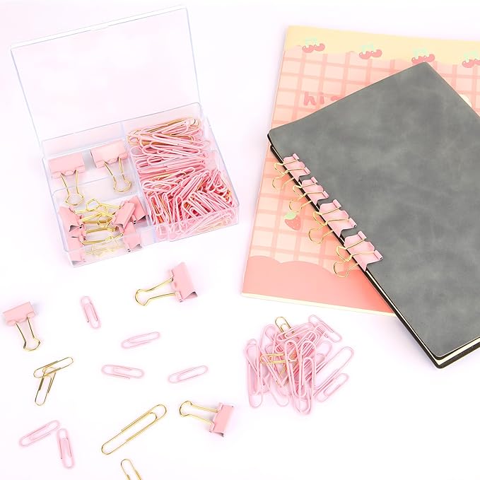 Cute Paper Clips Binder Clips Combo Set, Assorted Size Paper Clips for Office, Cute Office Supplies Set,