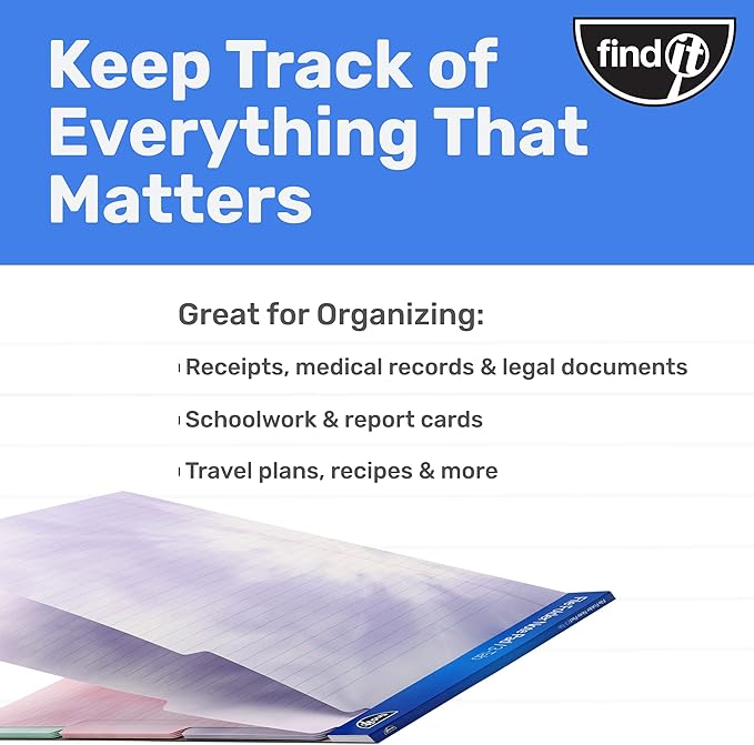 Find It File Folder Notepad - Pack of 72-9.5 x 12.5 Inch Notebook Organizer Folders for Filing, Document, and Clipboard Organization - Tie-Die