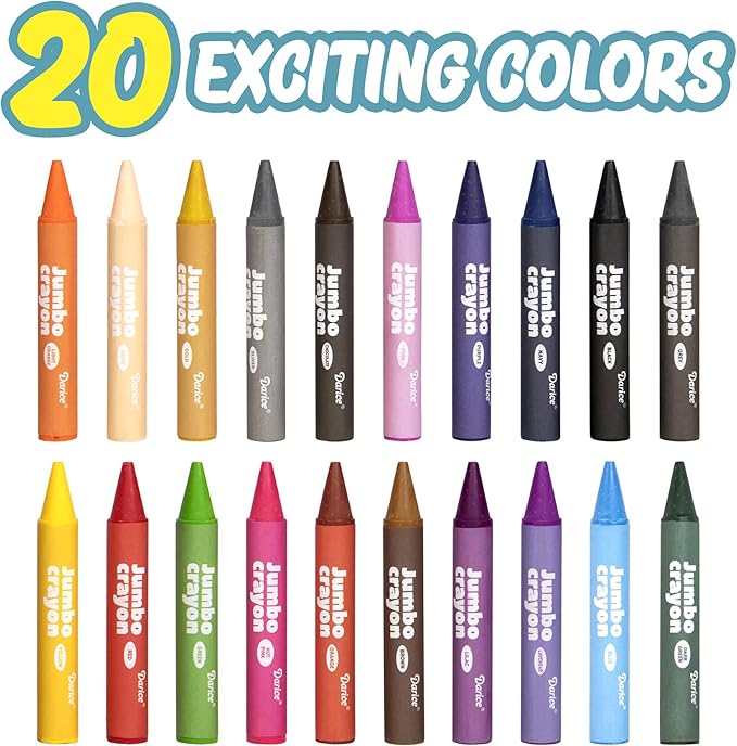 Darice Jumbo Glitter Crayons for Toddlers, 20 Colors Large Crayons for Kids, Washable, Non-Toxic Giant Crayon for Kid and Toddler Coloring Classroom Back to School Supplies