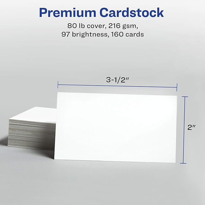 Avery Printable Business Cards with Sure Feed Technology, 2" x 3.5", White, 160 Blank Cards for Laser Printers (05881)