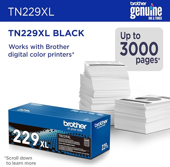 Brother Genuine TN229XLBK Black High Yield Printer Toner Cartridge - Print up to 3,000 Pages(1)